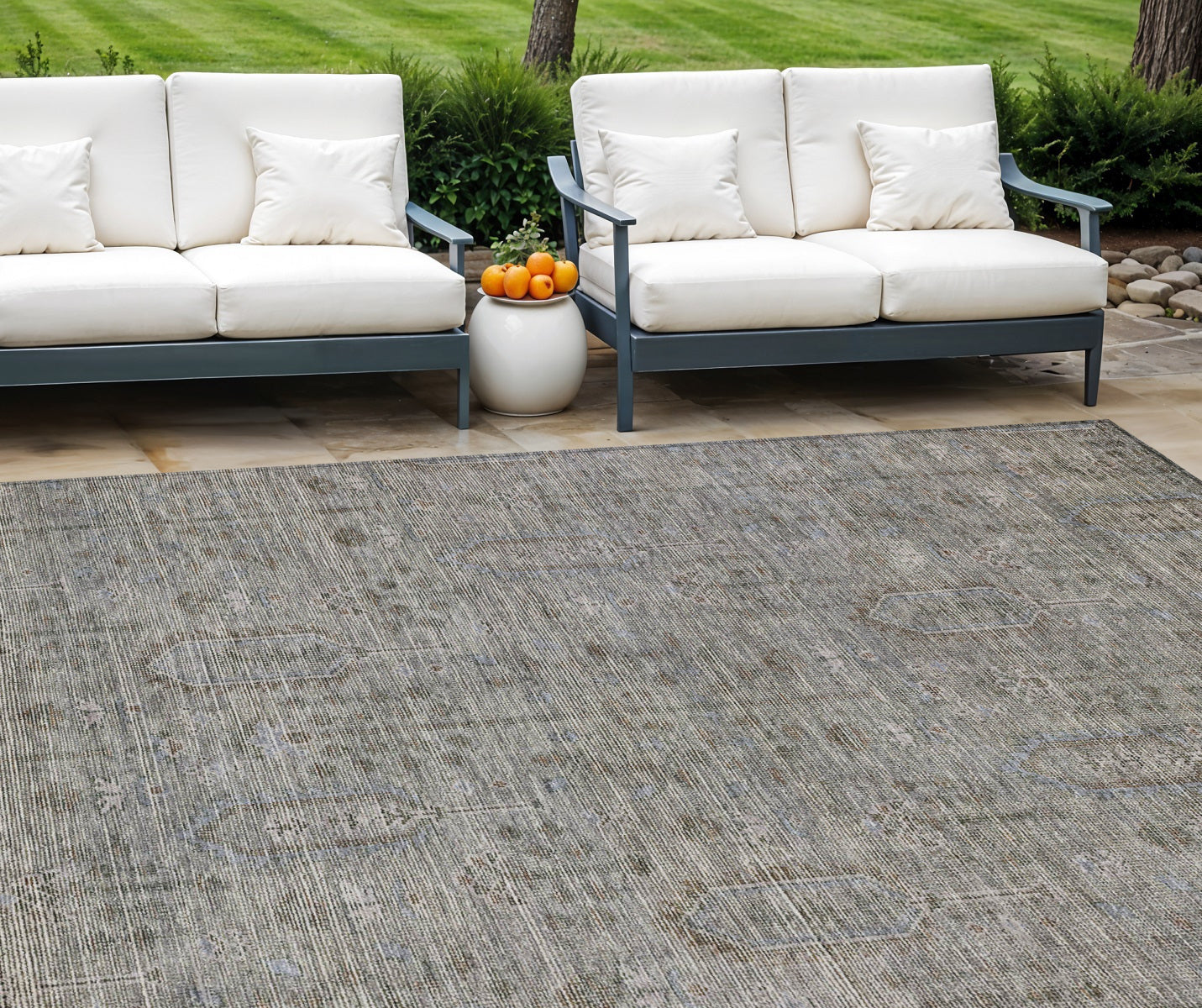 10 X 14 Gray And Silver Southwestern Washable Indoor Outdoor Area Rug