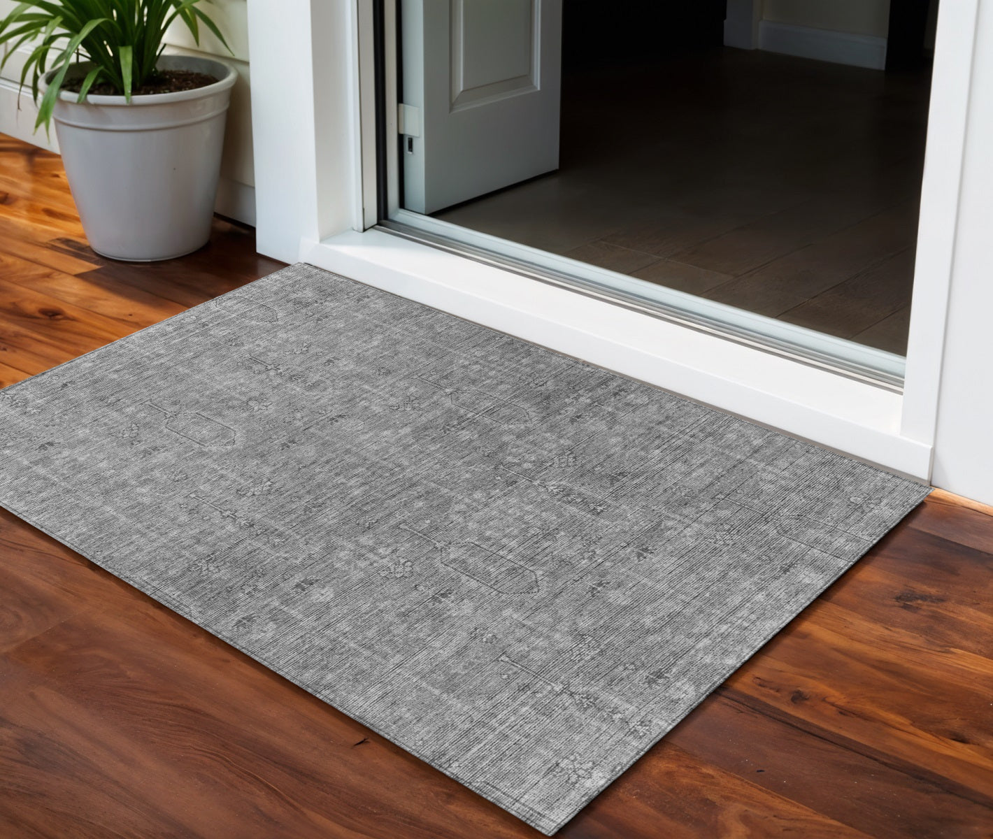 3 X 5 Gray And Charcoal Southwestern Washable Indoor Outdoor Area Rug