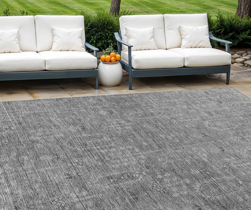 10 X 14 Gray And Charcoal Southwestern Washable Indoor Outdoor Area Rug