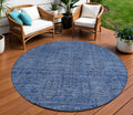 8 Navy Blue And Blue Round Southwestern Washable Indoor Outdoor Area Rug