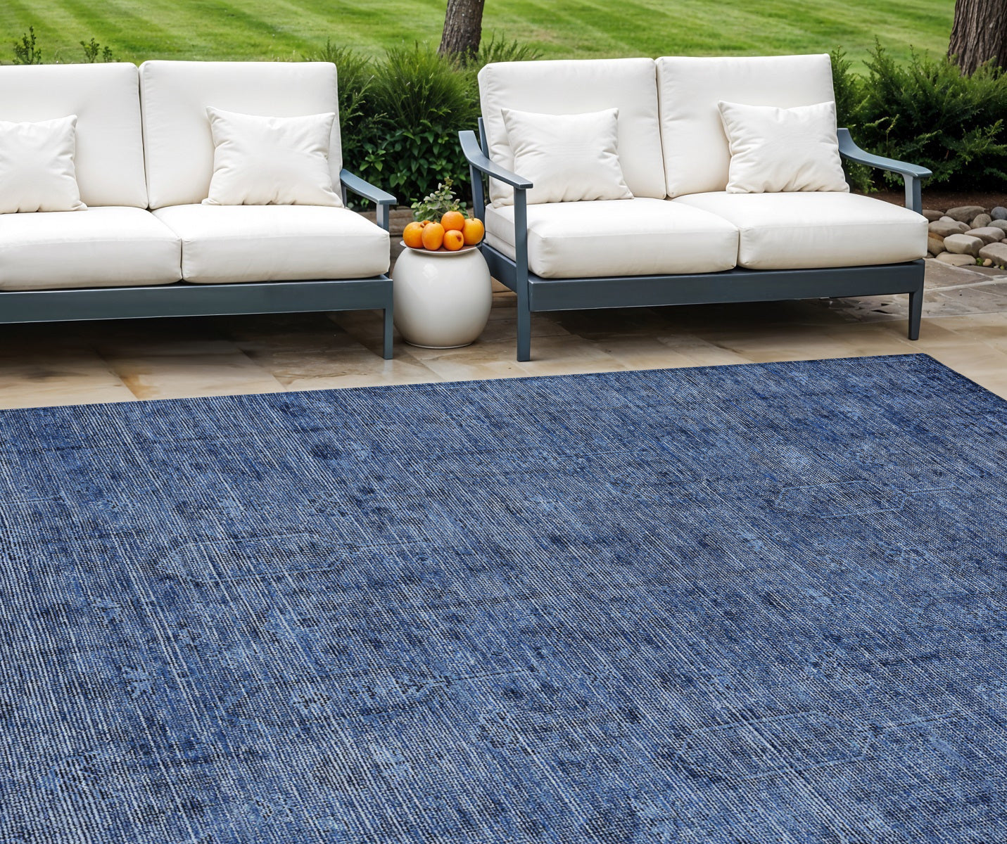9 X 12 Navy Blue And Blue Southwestern Washable Indoor Outdoor Area Rug