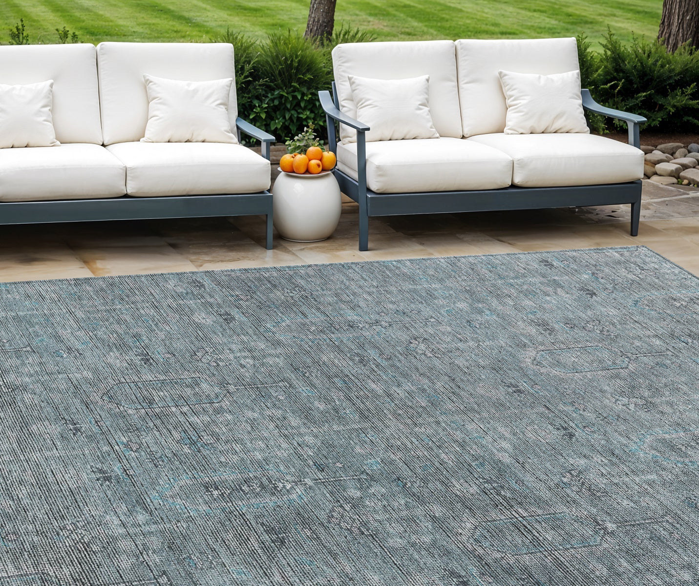 10 X 14 Teal Blue And Gray Southwestern Washable Indoor Outdoor Area Rug