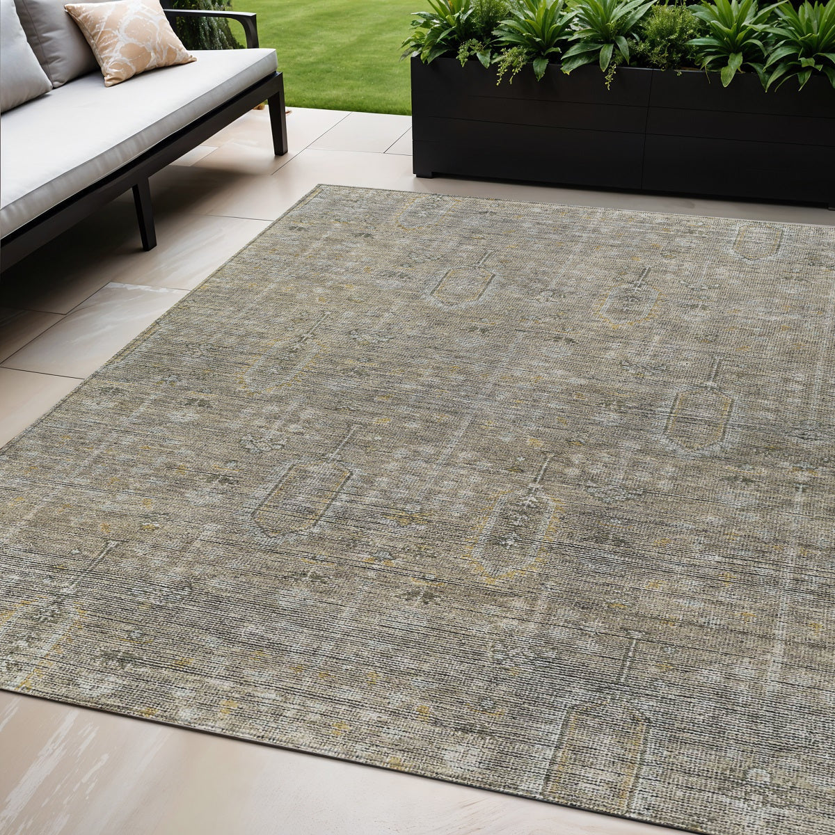 5 X 8 Taupe Gray And Beige Southwestern Washable Indoor Outdoor Area Rug