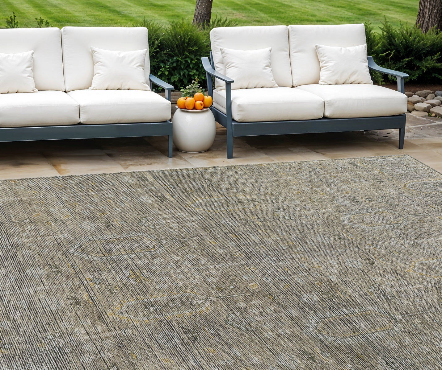 9 X 12 Taupe Gray And Beige Southwestern Washable Indoor Outdoor Area Rug