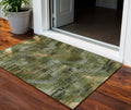 3 X 5 Olive Green And Gold Abstract Washable Indoor Outdoor Area Rug