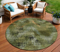 8 Olive Green And Gold Round Abstract Washable Indoor Outdoor Area Rug