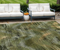 9 X 12 Olive Green And Gold Abstract Washable Indoor Outdoor Area Rug