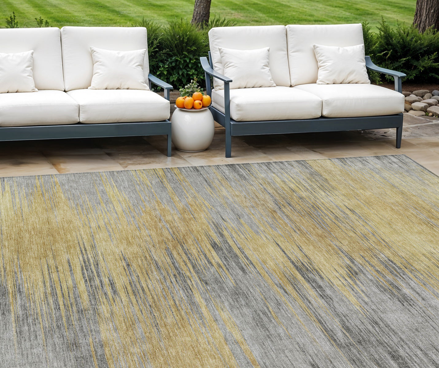 9 X 12 Gold Gray And Charcoal Abstract Washable Indoor Outdoor Area Rug