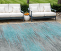 10 X 14 Teal Blue Charcoal And Gray Abstract Washable Indoor Outdoor Area Rug