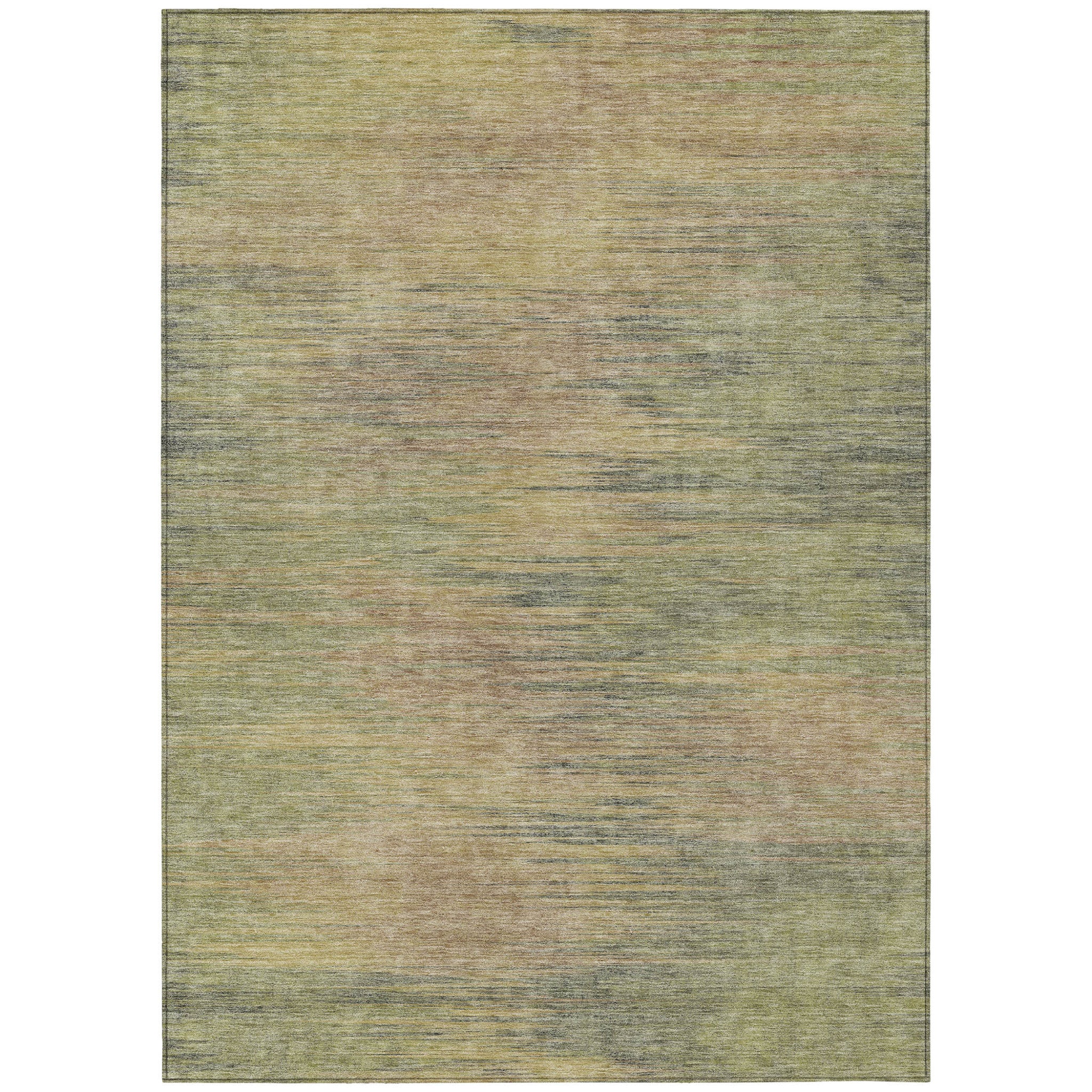 5 X 8 Artichoke Green Fern Green And Gold Abstract Washable Indoor Outdoor Area Rug