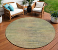 8 Artichoke Green Fern Green And Gold Round Abstract Washable Indoor Outdoor Area Rug