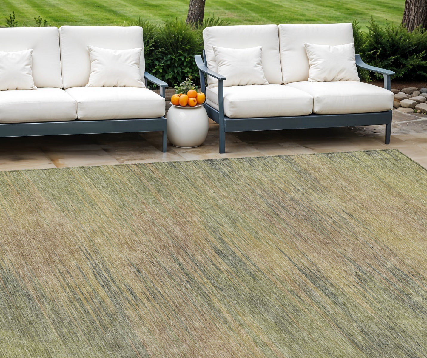 9 X 12 Artichoke Green Fern Green And Gold Abstract Washable Indoor Outdoor Area Rug