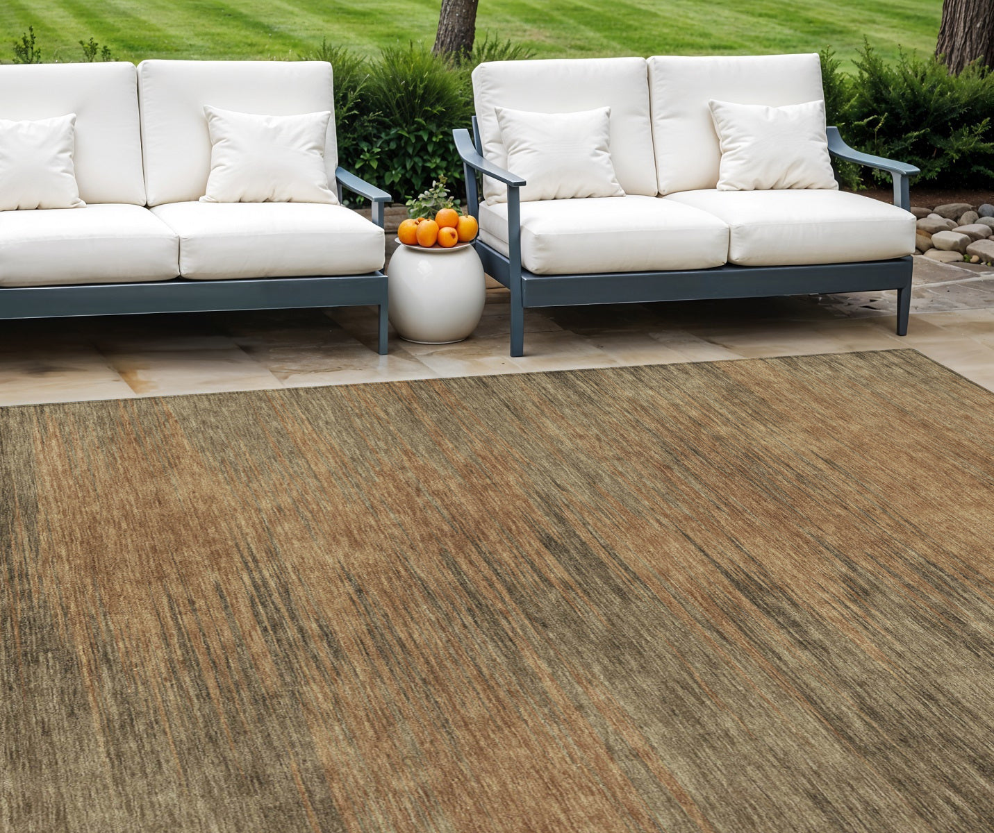 10 X 14 Terra Cotta Brown And Copper Abstract Washable Indoor Outdoor Area Rug