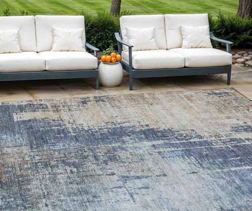 10 X 14 Navy Blue And Taupe Abstract Washable Indoor Outdoor Area Rug