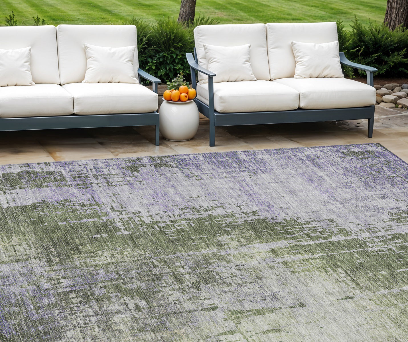 9 X 12 Olive Green And Purple Abstract Washable Indoor Outdoor Area Rug