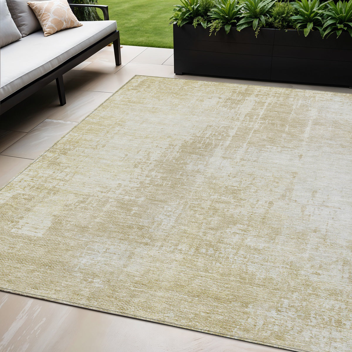 5 X 8 Beige And Taupe Abstract Washable Indoor Outdoor Area Rug