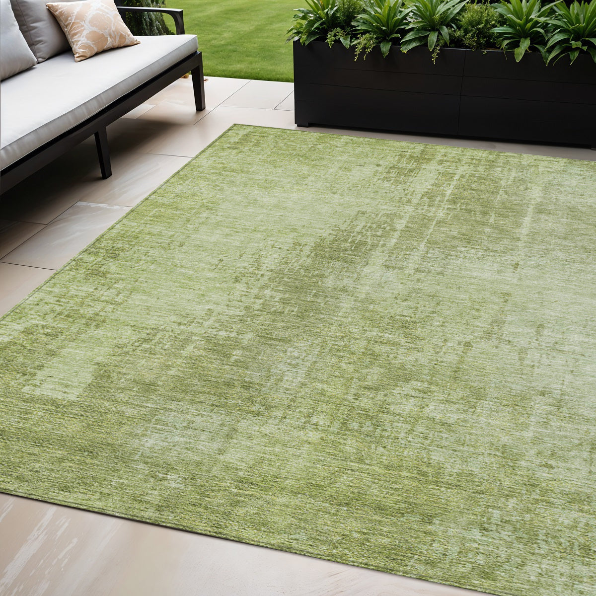 5 X 8 Sage And Green Abstract Washable Indoor Outdoor Area Rug