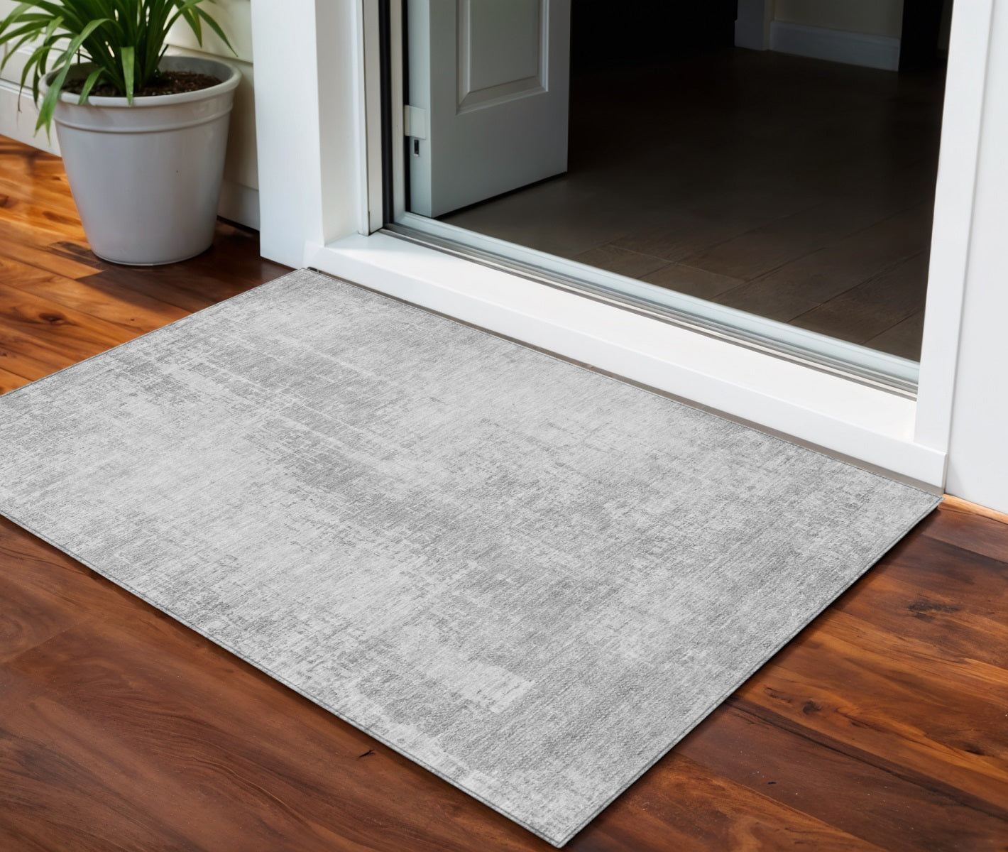 3 X 5 Silver And Gray Abstract Washable Indoor Outdoor Area Rug