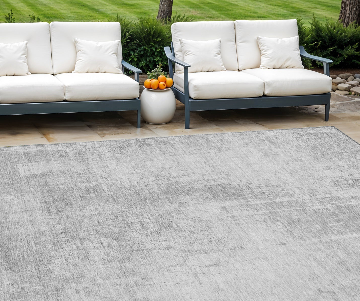 9 X 12 Silver And Gray Abstract Washable Indoor Outdoor Area Rug