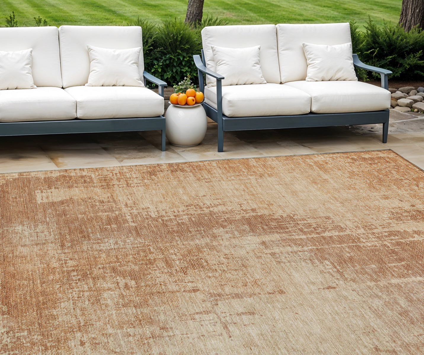 10 X 14 Terra Cotta And Copper Abstract Washable Indoor Outdoor Area Rug