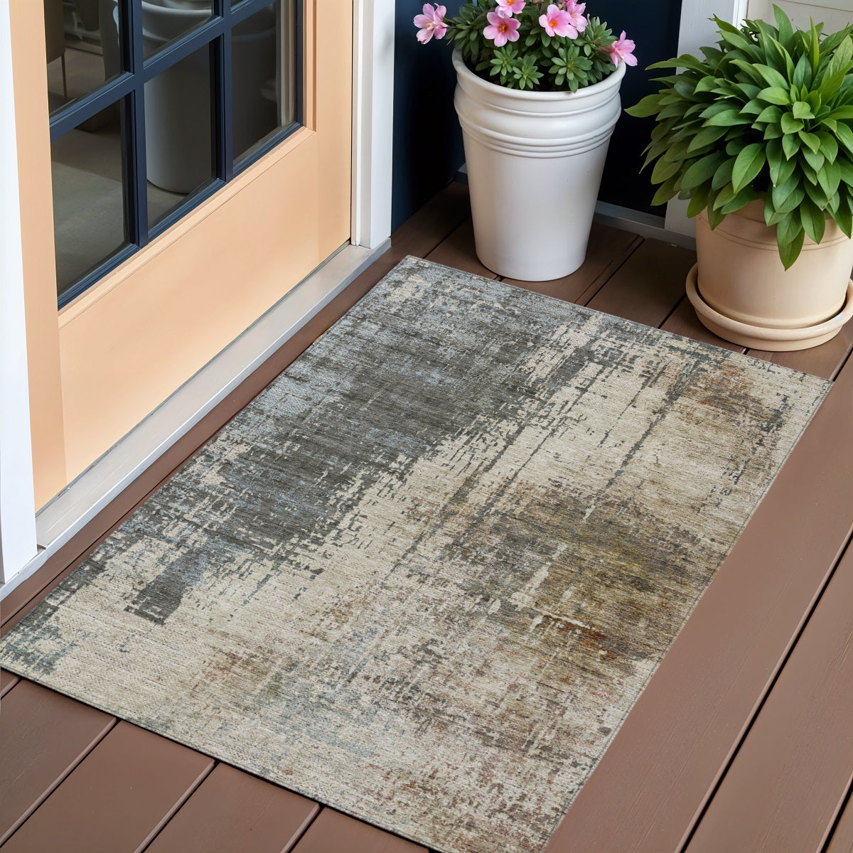 3 X 5 Beige Brown And Gray Abstract Washable Indoor Outdoor Area Rug