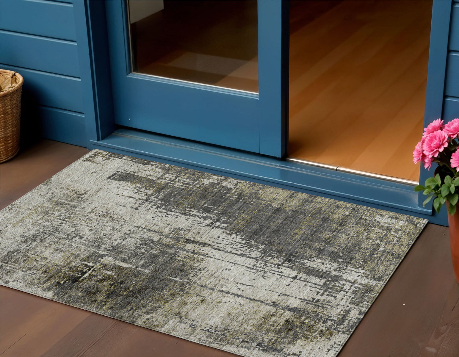3 X 5 Taupe Beige And Olive Green Abstract Washable Indoor Outdoor Area Rug