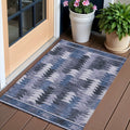 3 X 5 Navy Blue And Sky Blue Southwestern Washable Indoor Outdoor Area Rug