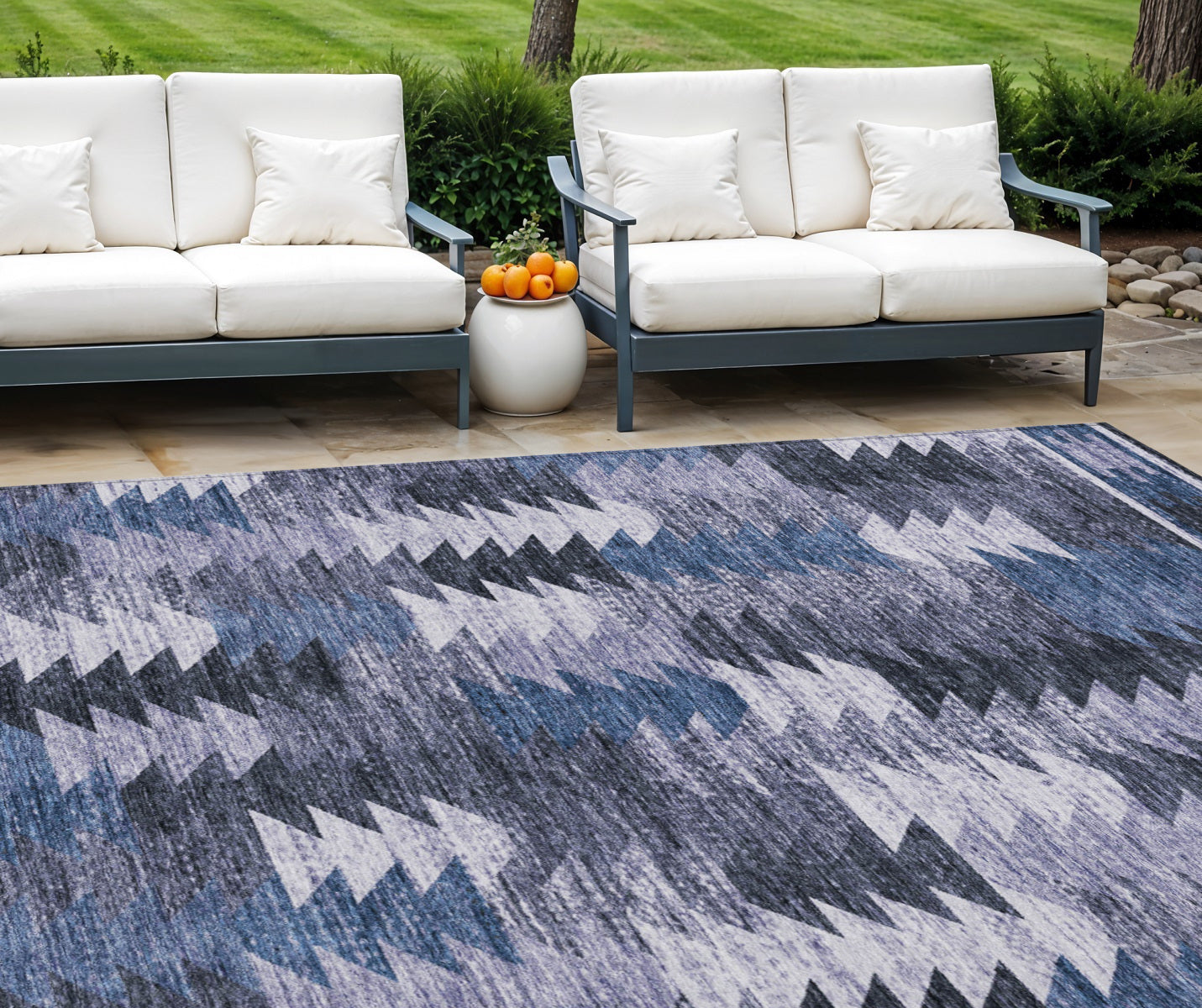 10 X 14 Navy Blue And Sky Blue Southwestern Washable Indoor Outdoor Area Rug