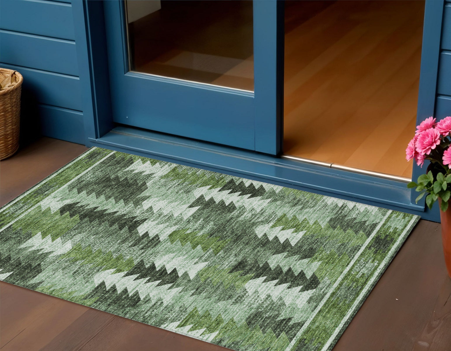 3 X 5 Olive Green And Fern Green Southwestern Washable Indoor Outdoor Area Rug