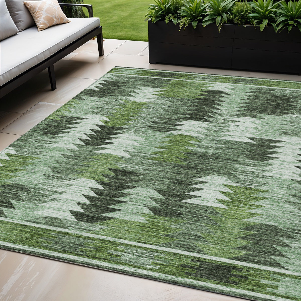 5 X 8 Olive Green And Fern Green Southwestern Washable Indoor Outdoor Area Rug
