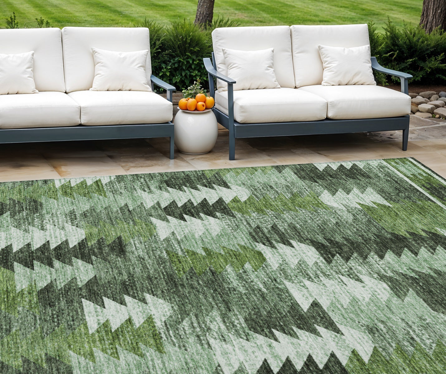 10 X 14 Olive Green And Fern Green Southwestern Washable Indoor Outdoor Area Rug