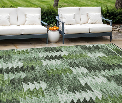 10 X 14 Olive Green And Fern Green Southwestern Washable Indoor Outdoor Area Rug