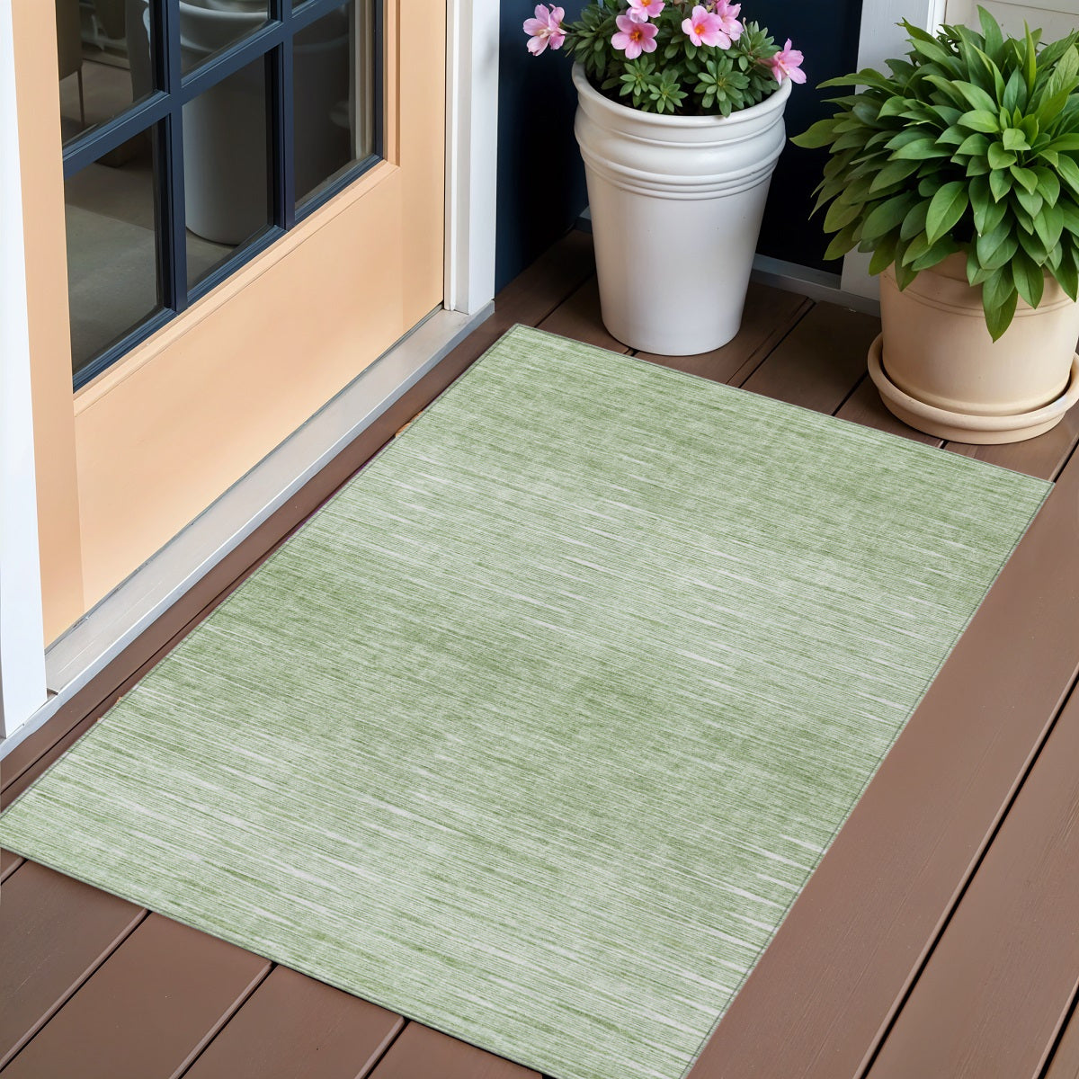 3 X 5 Artichoke Green And Green Abstract Washable Indoor Outdoor Area Rug