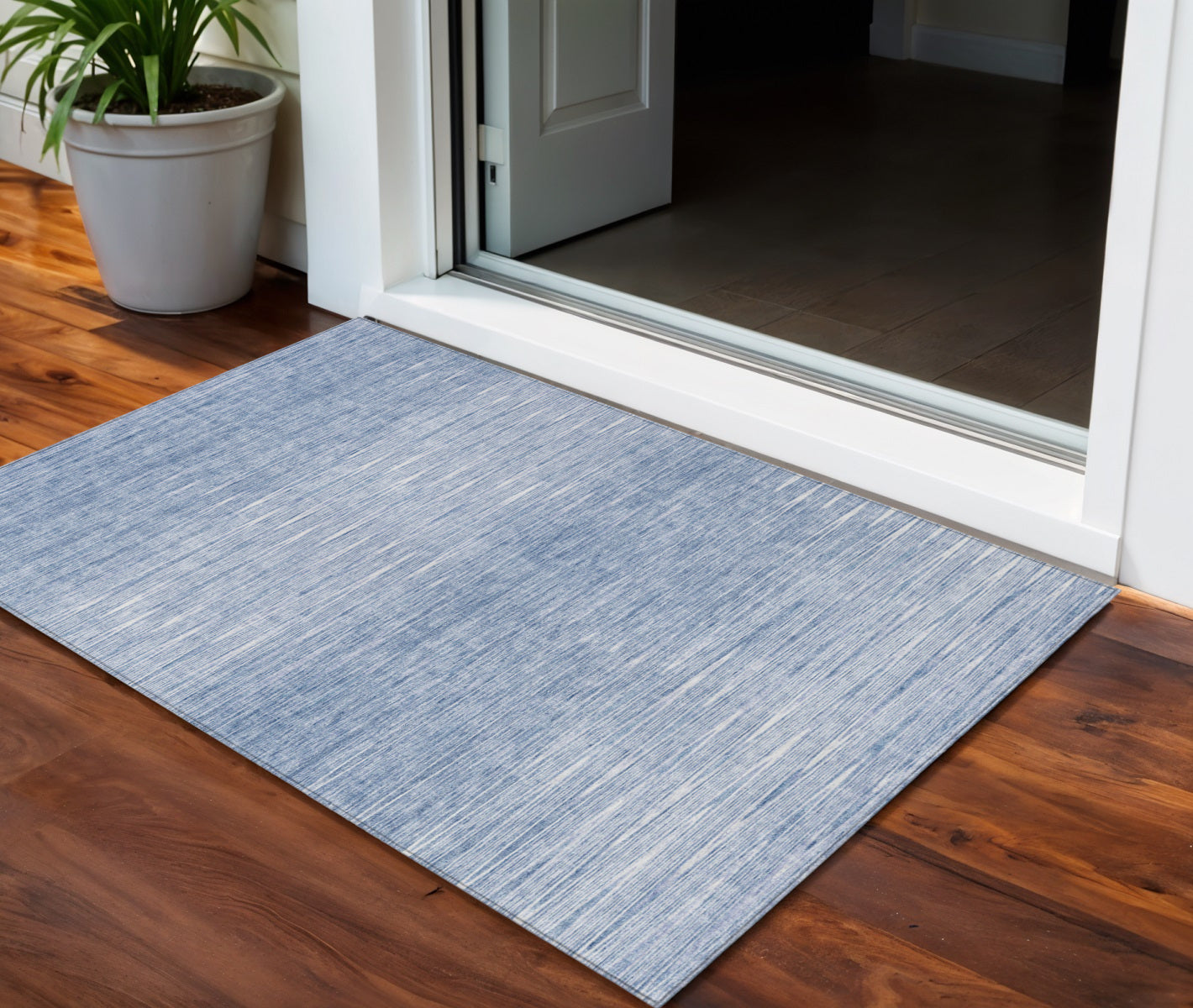 3 X 5 Denim Blue And Blue Abstract Washable Indoor Outdoor Area Rug