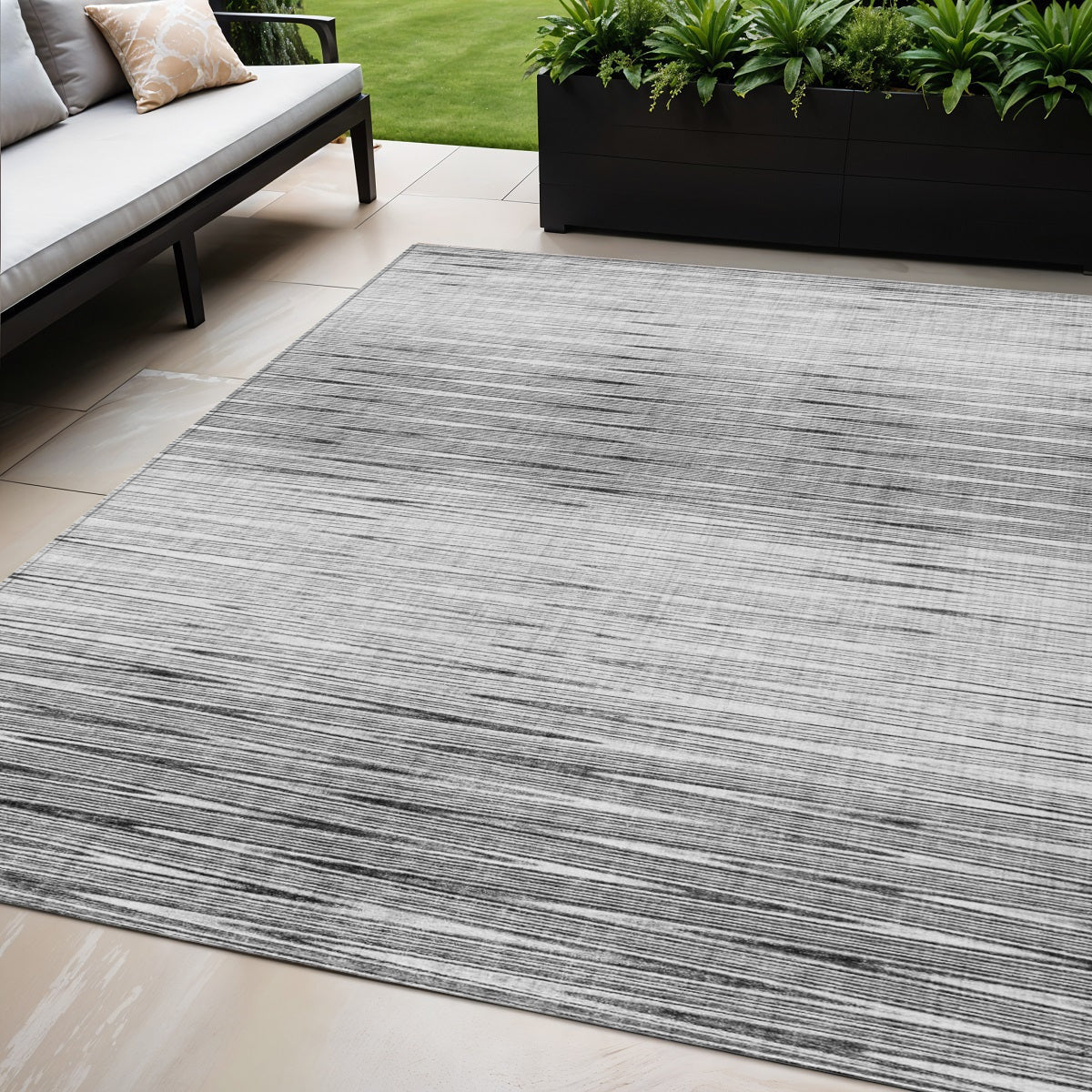 5 X 8 Gray And Charcoal Abstract Washable Indoor Outdoor Area Rug