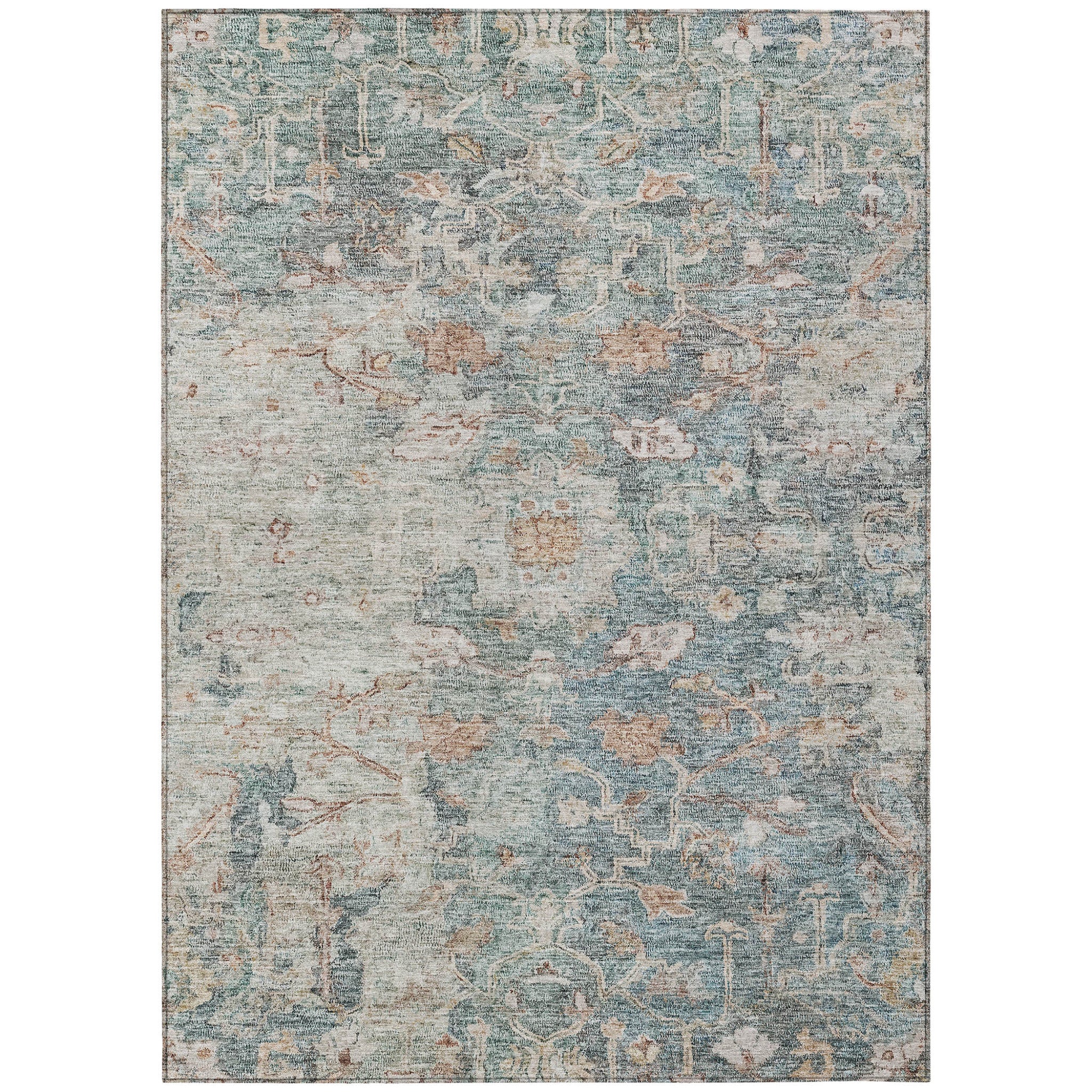 3 X 5 Green Blue And Gray Oriental Washable Indoor Outdoor Area Rug