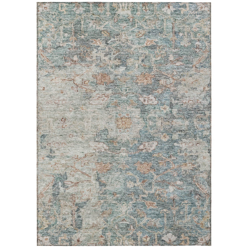 3 X 5 Green Blue And Gray Oriental Washable Indoor Outdoor Area Rug