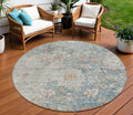 8 Green Blue And Gray Round Oriental Washable Indoor Outdoor Area Rug