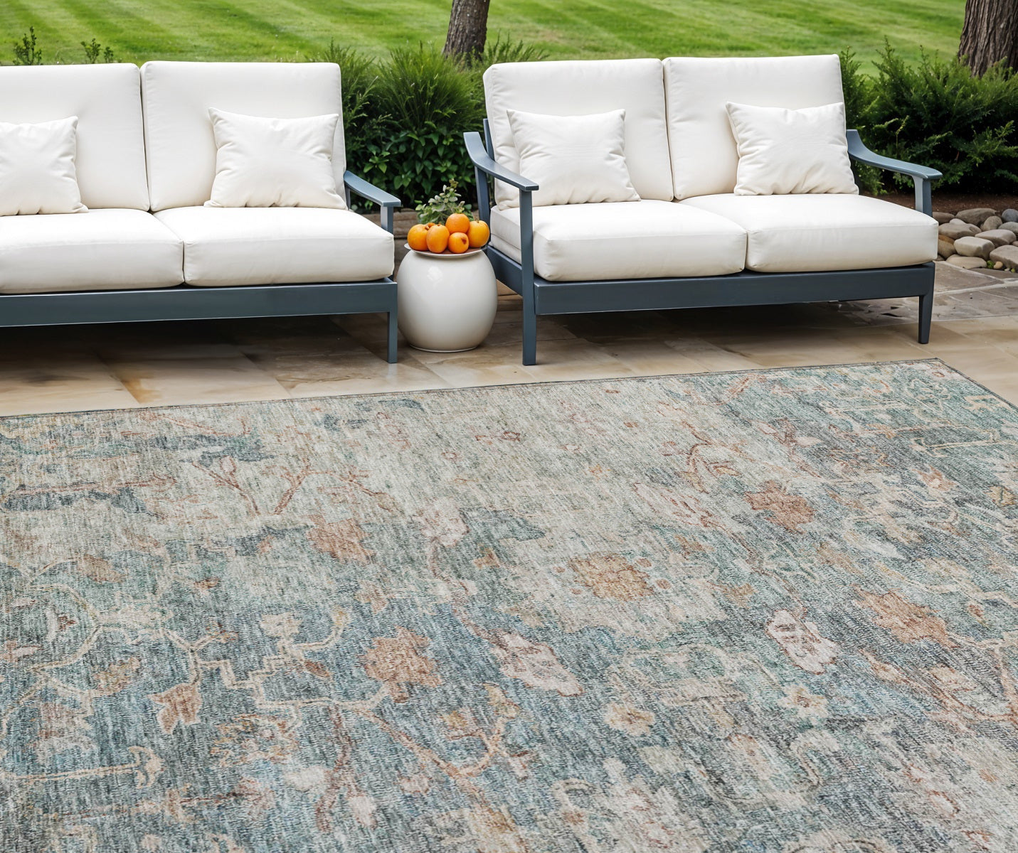 9 X 12 Green Blue And Gray Oriental Washable Indoor Outdoor Area Rug