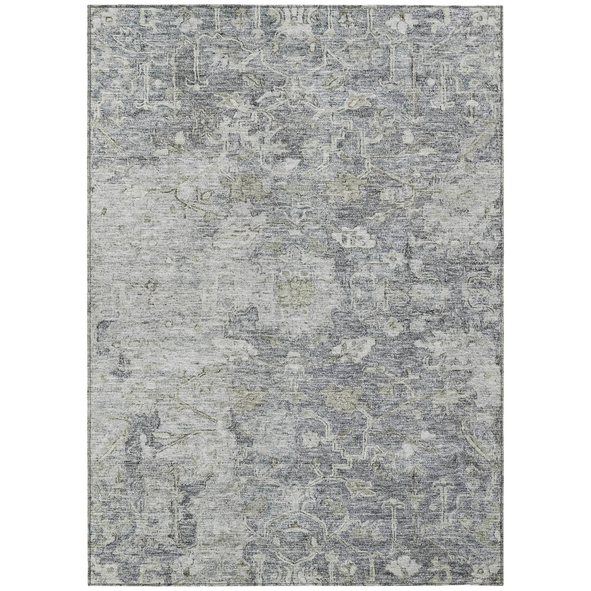 3 X 5 Gray Beige And Charcoal Oriental Washable Indoor Outdoor Area Rug