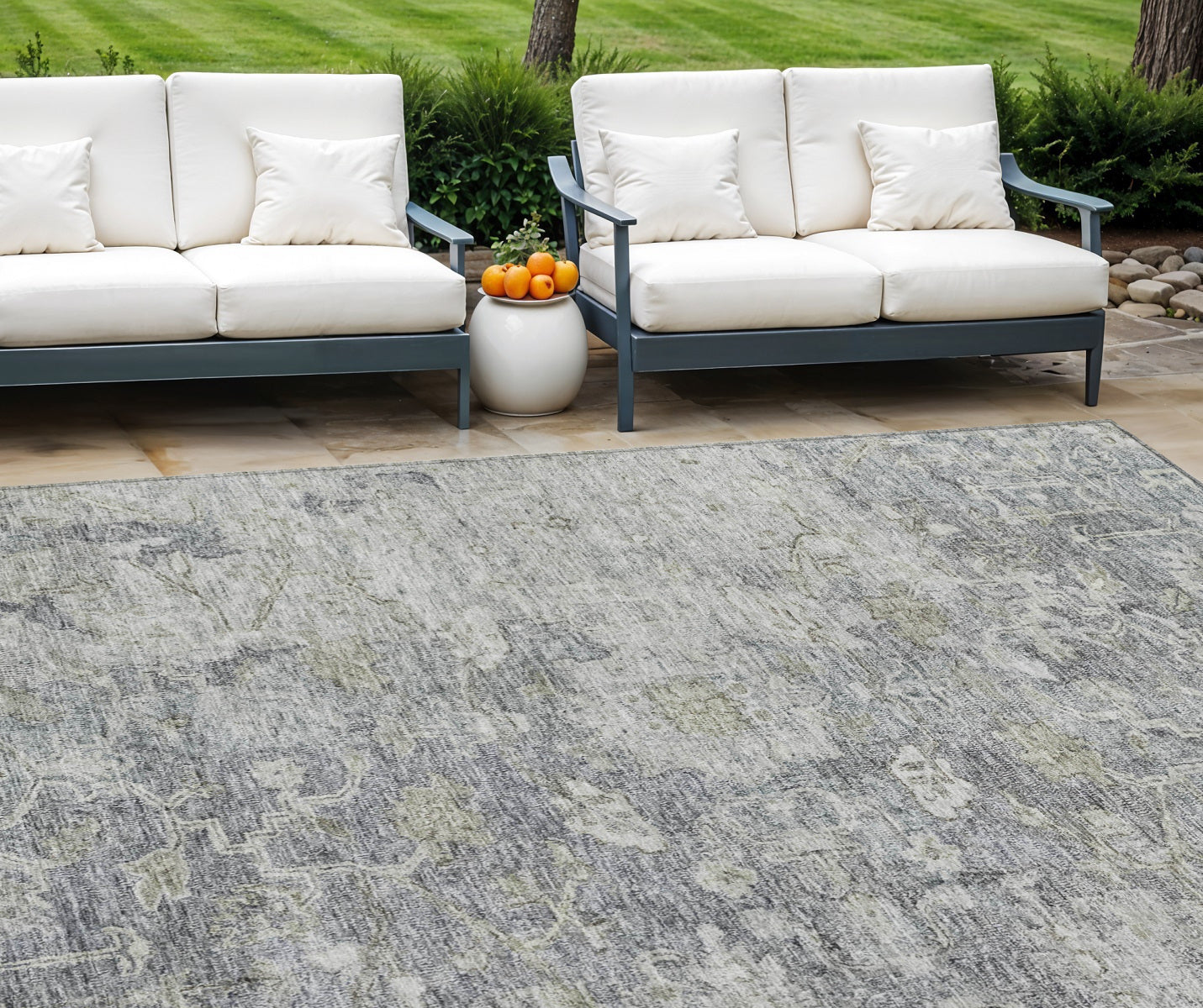 8 X 10 Gray Beige And Charcoal Oriental Washable Indoor Outdoor Area Rug