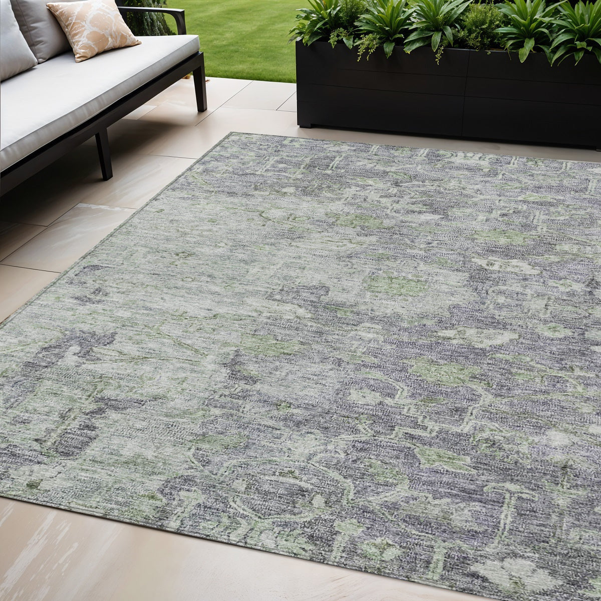 5 X 8 Plum Purple And Olive Green Oriental Washable Indoor Outdoor Area Rug
