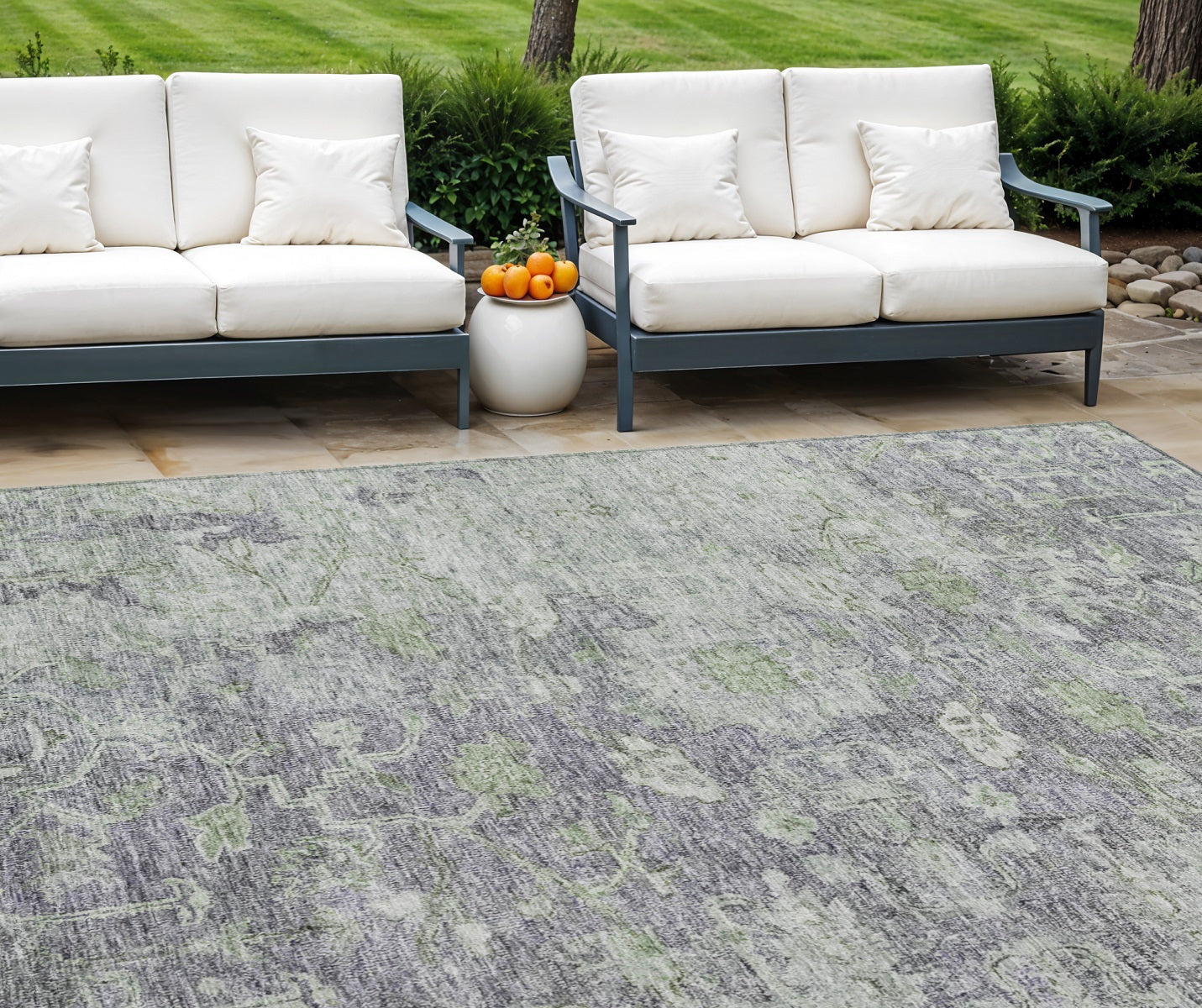 10 X 14 Plum Purple And Olive Green Oriental Washable Indoor Outdoor Area Rug