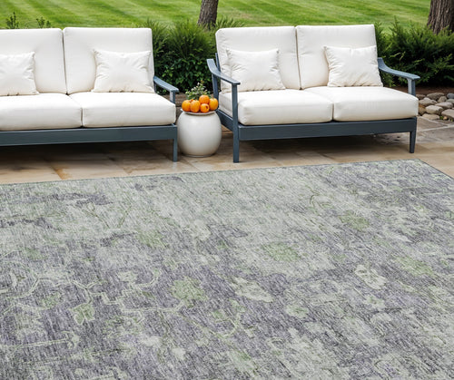 10 X 14 Plum Purple And Olive Green Oriental Washable Indoor Outdoor Area Rug