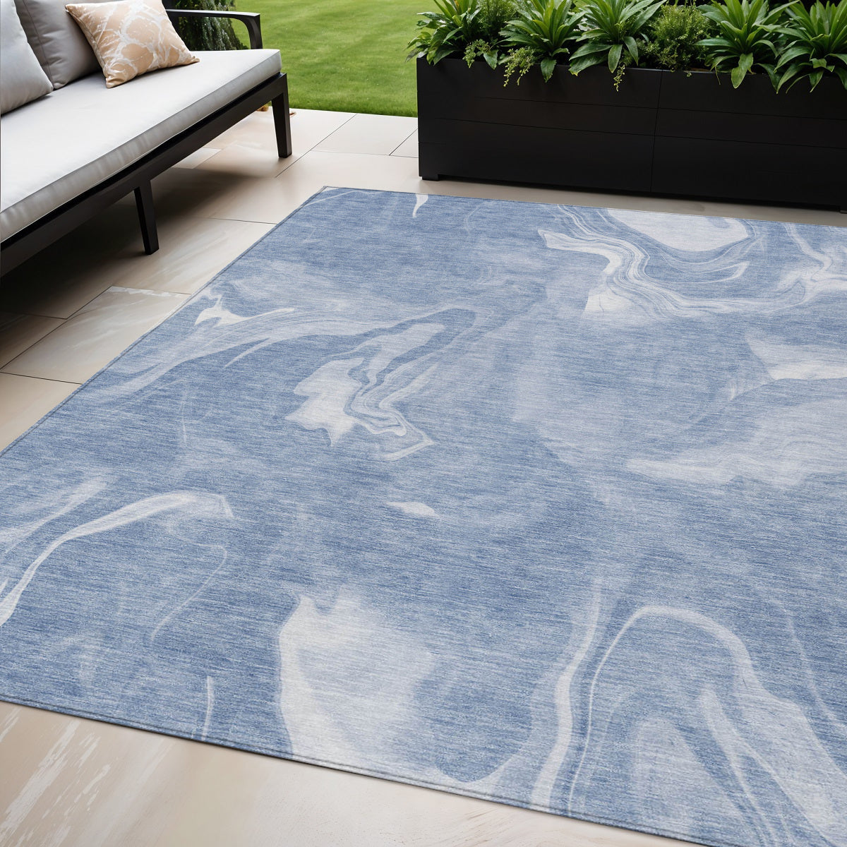 5 X 8 Blue And Sky Blue Abstract Washable Indoor Outdoor Area Rug