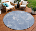 8 Blue And Sky Blue Round Abstract Washable Indoor Outdoor Area Rug