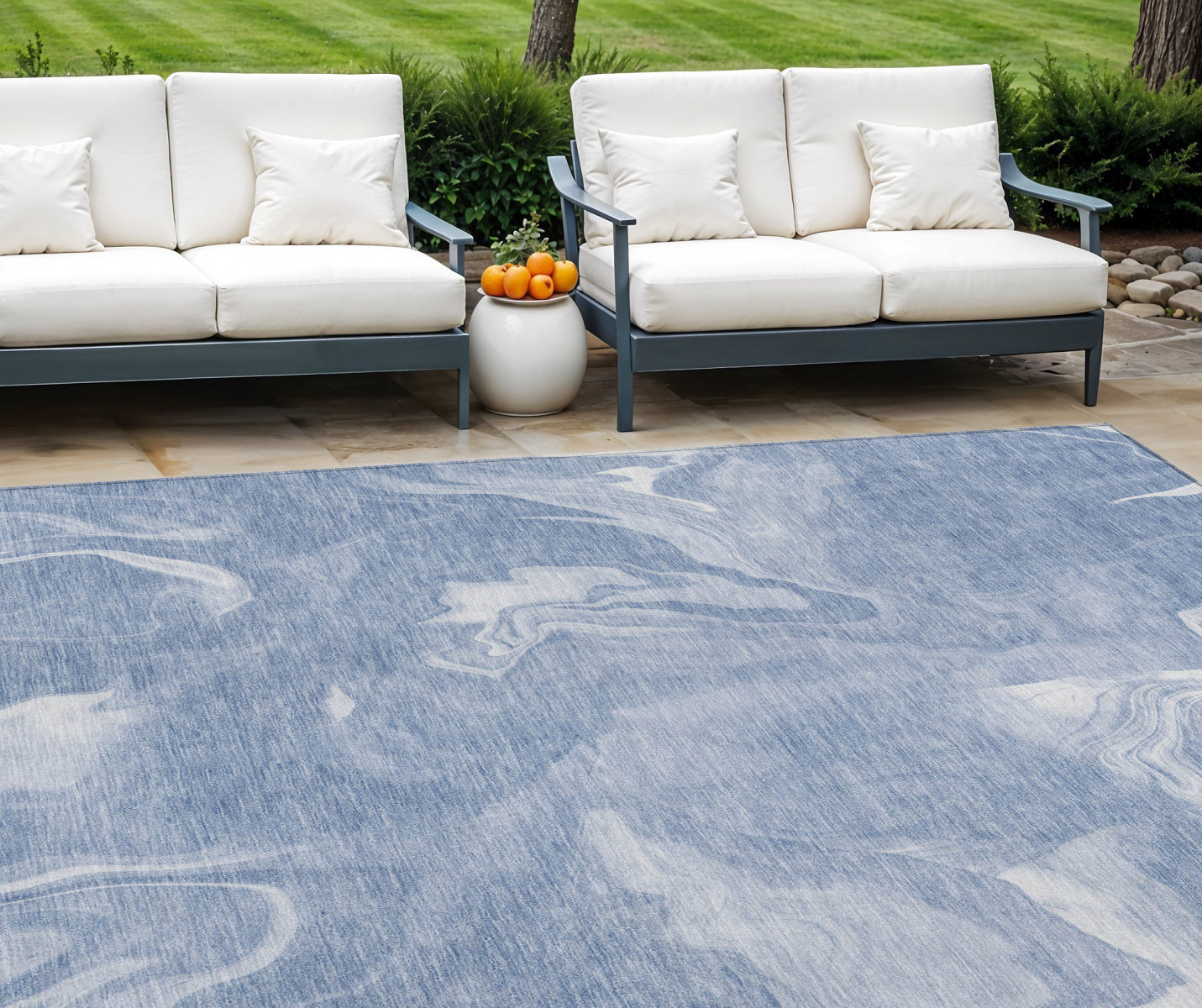 9 X 12 Blue And Sky Blue Abstract Washable Indoor Outdoor Area Rug