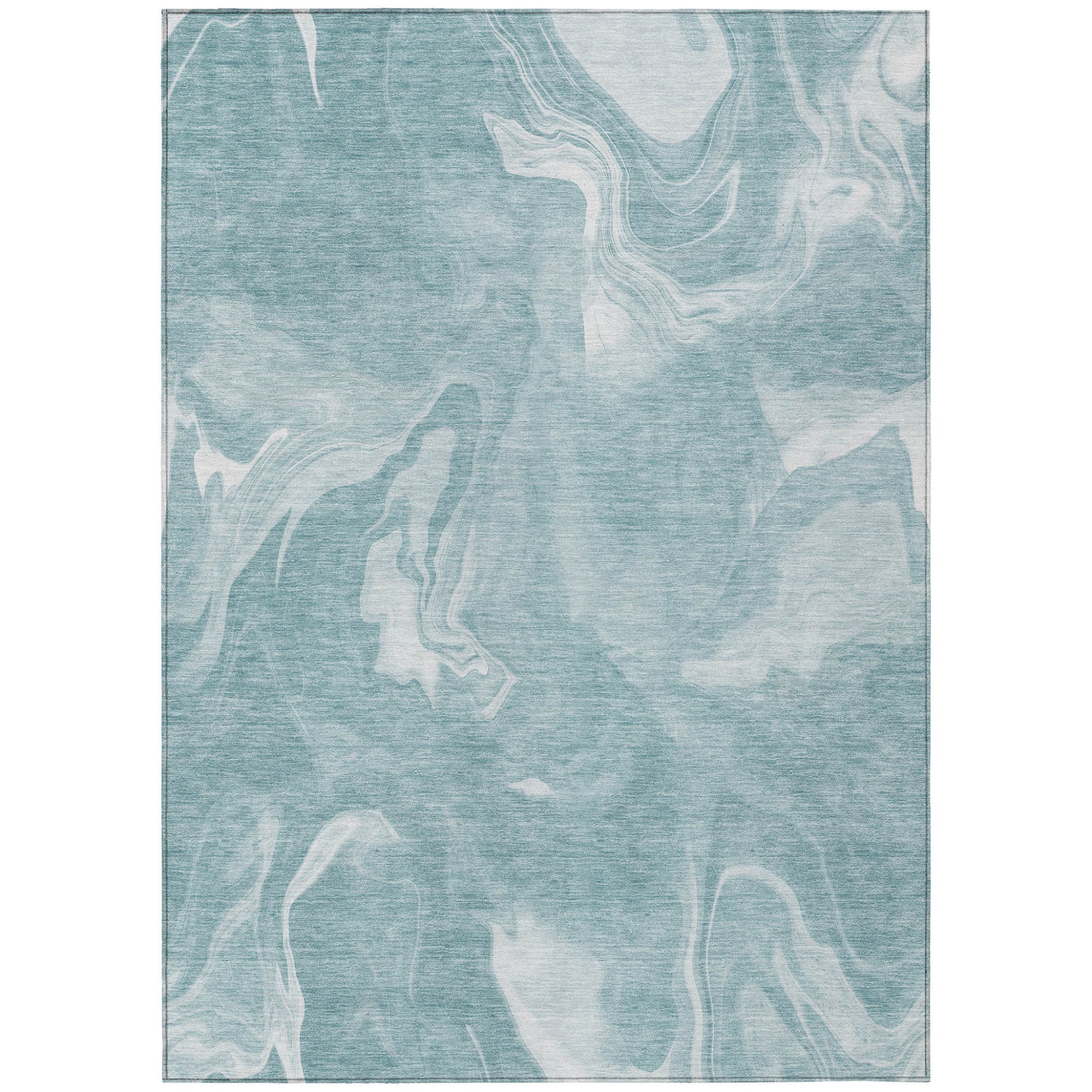 3 X 5 Teal Blue And Aqua Abstract Washable Indoor Outdoor Area Rug