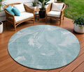 8 Teal Blue And Aqua Round Abstract Washable Indoor Outdoor Area Rug