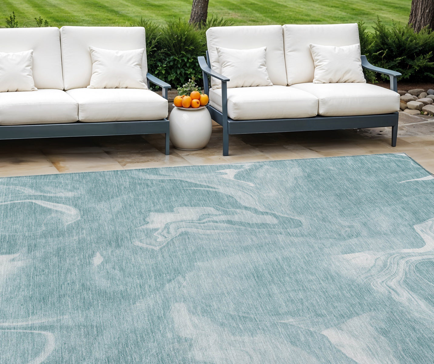 10 X 14 Teal Blue And Aqua Abstract Washable Indoor Outdoor Area Rug